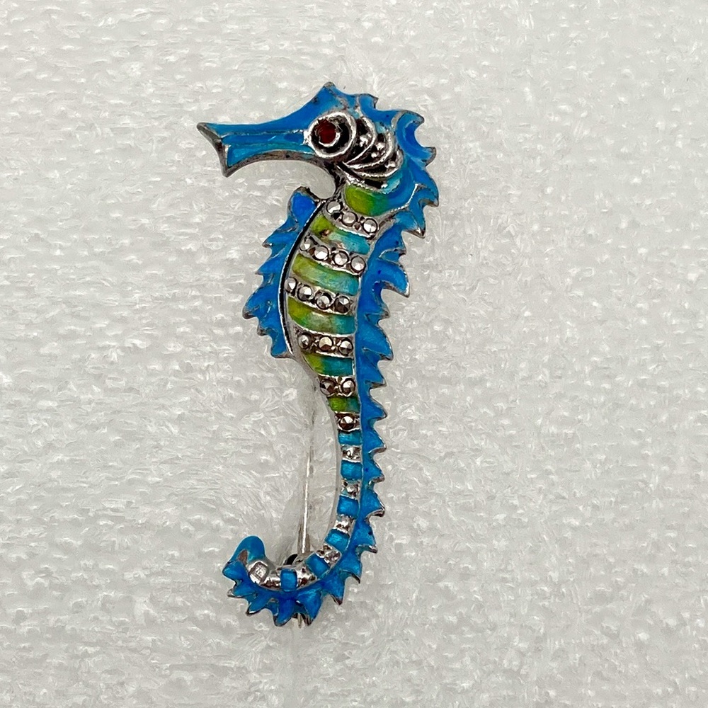 Vintage Sterling Silver (925) and Enamel Seahorse Brooch